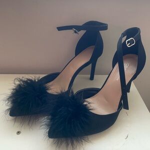 BCBG Paris Black Heels with Feather Accent